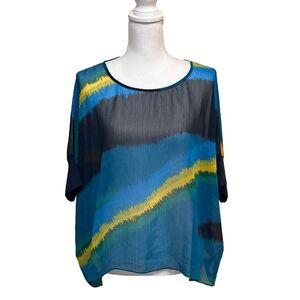 Express Blouse Women S Blue Sheer Top Work Business Casual Office Artsy Teacher‎